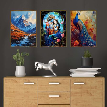 Set of Three Wall Paintings for Wall Dacoration Golden Framed Wall Paintings for Living Room & Bedroom Wall Art for Home Decoration & Office Wall Décor (18x12 inch CH-GD3-1)